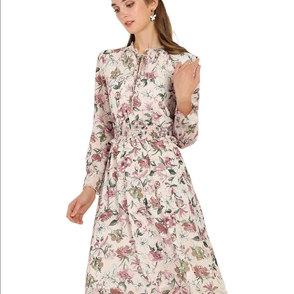 Smocked Waist Elegant Chiffon Dress